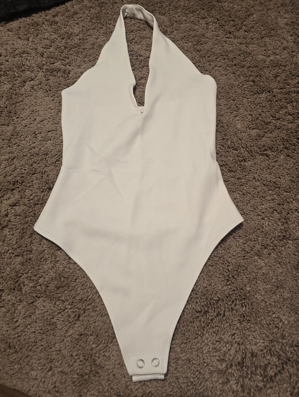 Good American XS Sculpting White Halter Bodysuit Gusset Snap Thong NWT